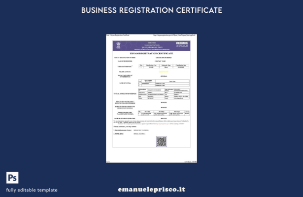 stile verificato Certificato di registrazione India Udyam Modello Word e PDF,  5